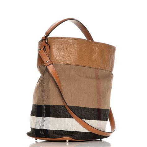 burberry ashby medium canvas calfskin hobo bag saddle brown|BURBERRY Canvas Mega Check Medium Ashby .